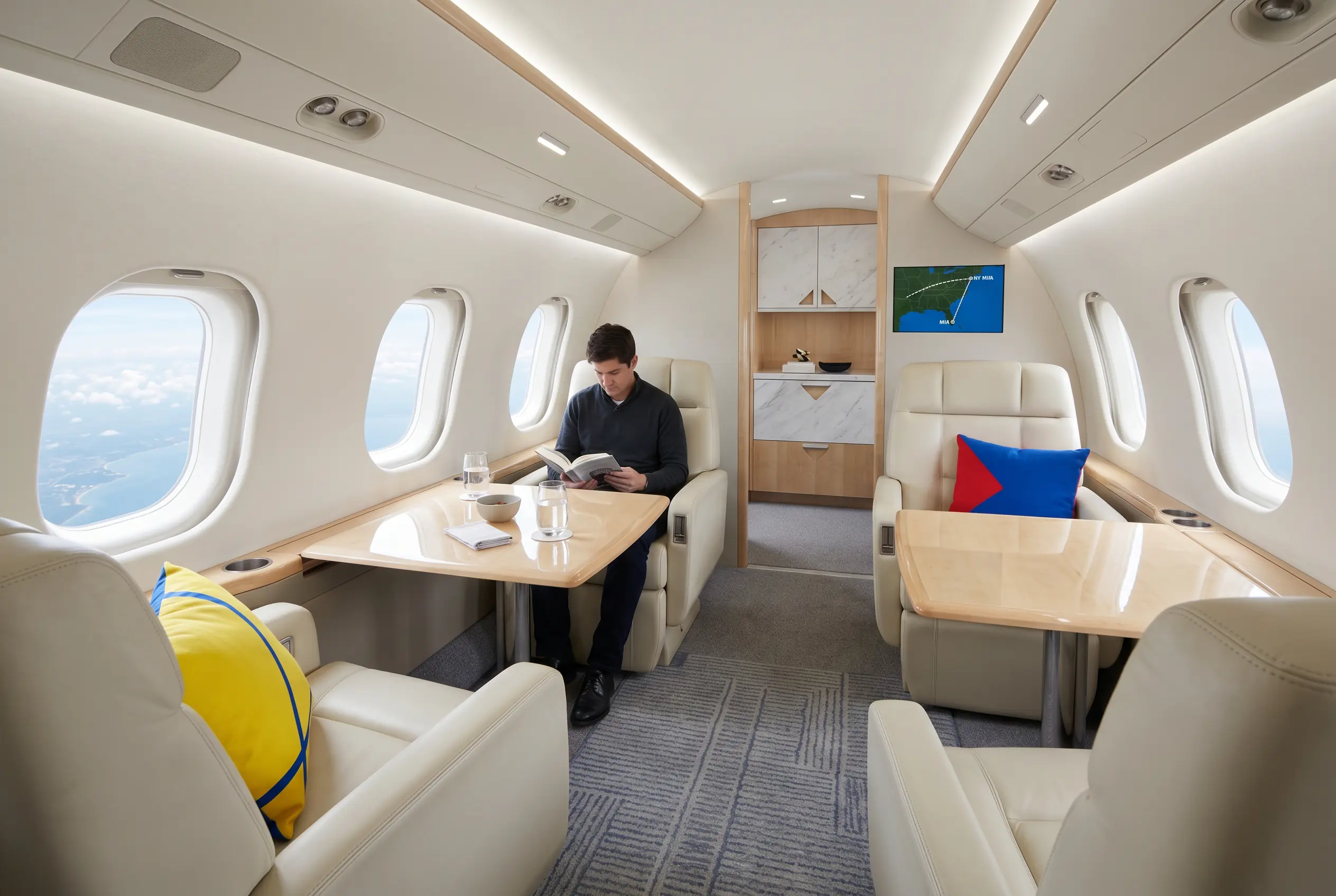 Bombardier Global 5500 wide cabin for a Miami to New York charter