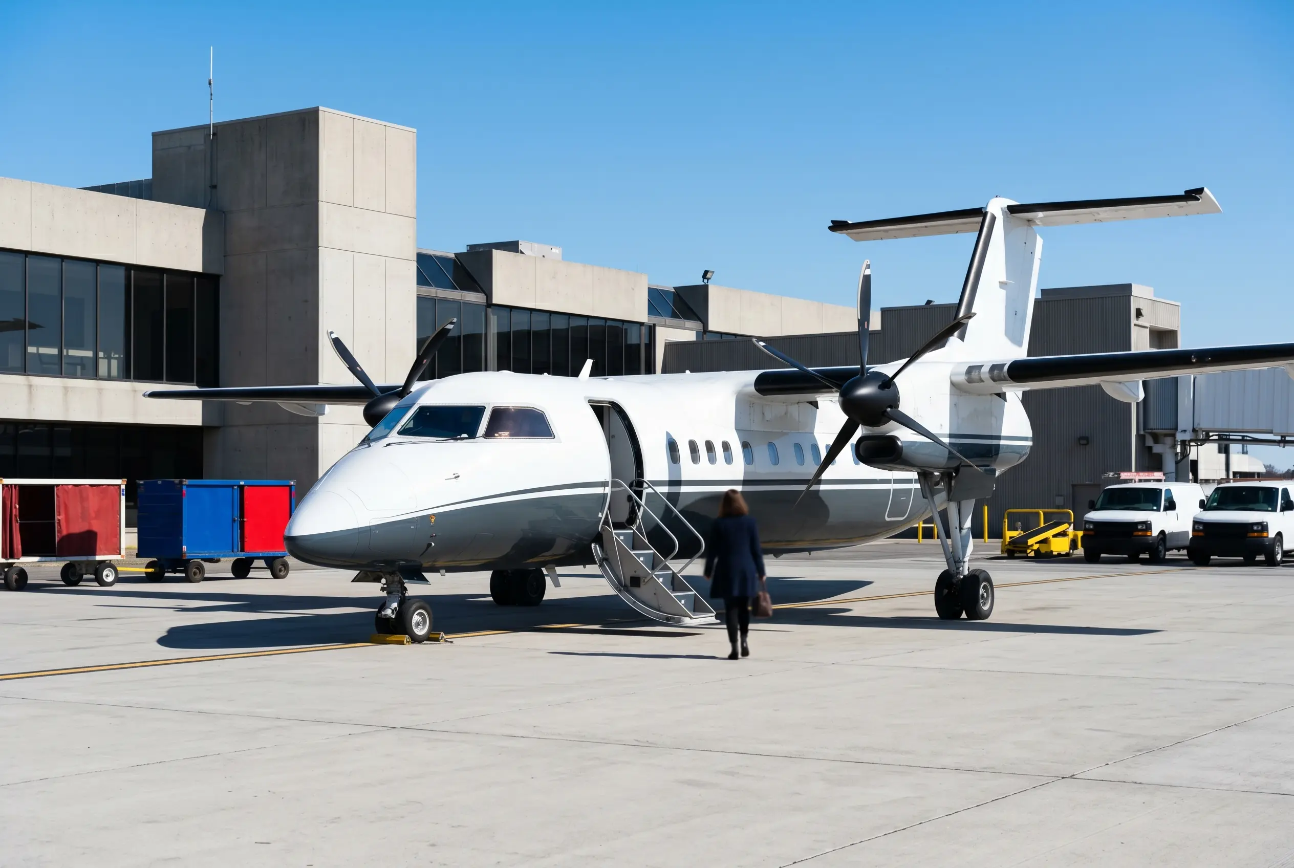Turboprops Passenger boarding a turboprop by airstair at a Miami-area field
