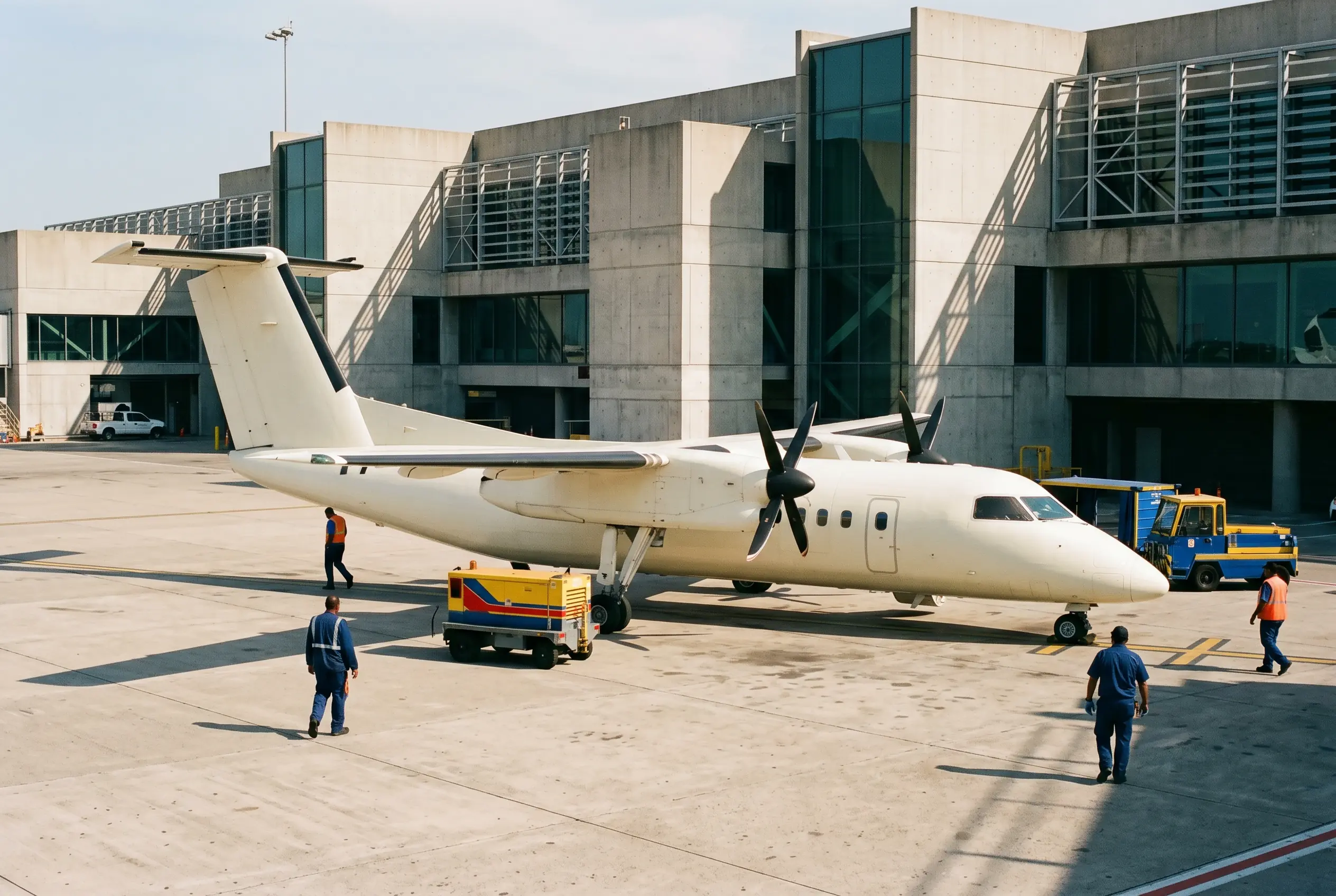 Twin turboprop on a South Florida ramp before a Miami to New York charter